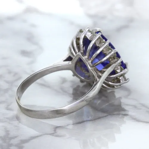 5.06ct Trillion Tanzanite Ring with Diamond Halo in 14K White Gold