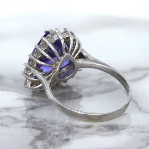 5.06ct Trillion Tanzanite Ring with Diamond Halo in 14K White Gold