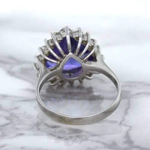 5.06ct Trillion Tanzanite Ring with Diamond Halo in 14K White Gold