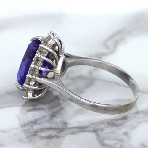 5.06ct Trillion Tanzanite Ring with Diamond Halo in 14K White Gold