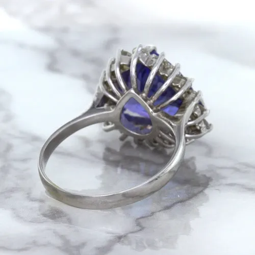 5.06ct Trillion Tanzanite Ring with Diamond Halo in 14K White Gold