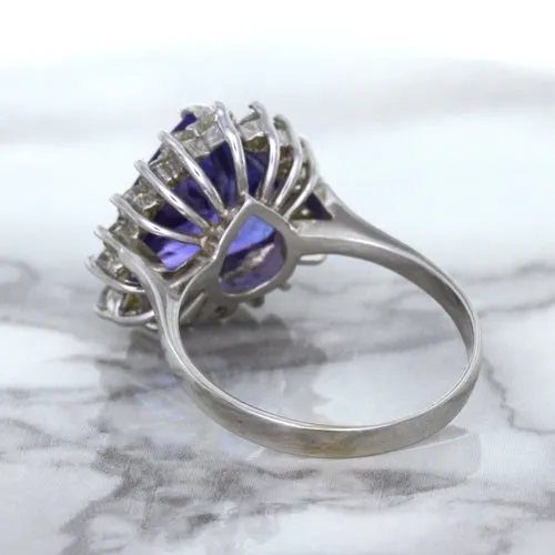 5.06ct Trillion Tanzanite Ring with Diamond Halo in 14K White Gold
