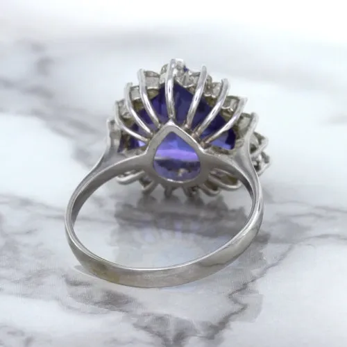 5.06ct Trillion Tanzanite Ring with Diamond Halo in 14K White Gold