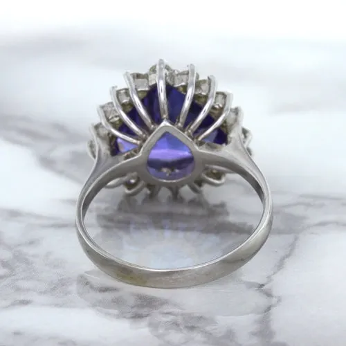 5.06ct Trillion Tanzanite Ring with Diamond Halo in 14K White Gold