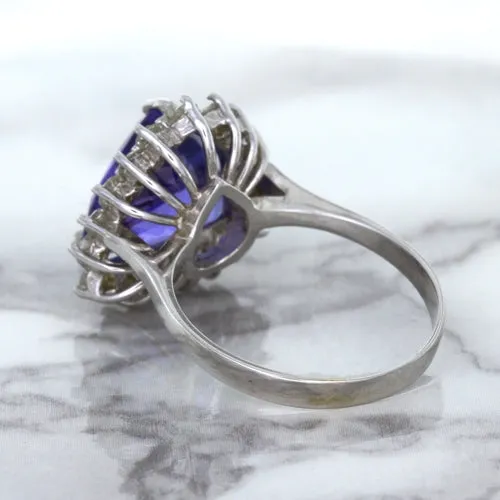 5.06ct Trillion Tanzanite Ring with Diamond Halo in 14K White Gold