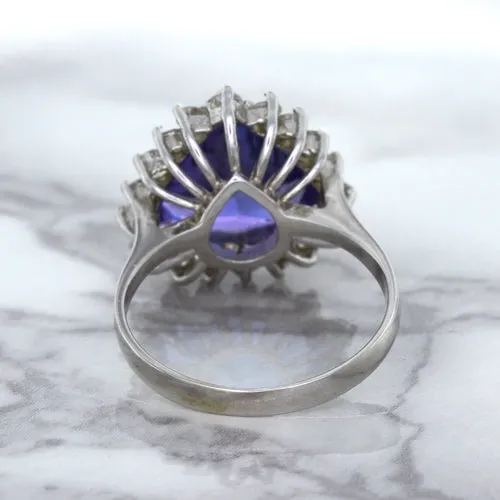 5.06ct Trillion Tanzanite Ring with Diamond Halo in 14K White Gold