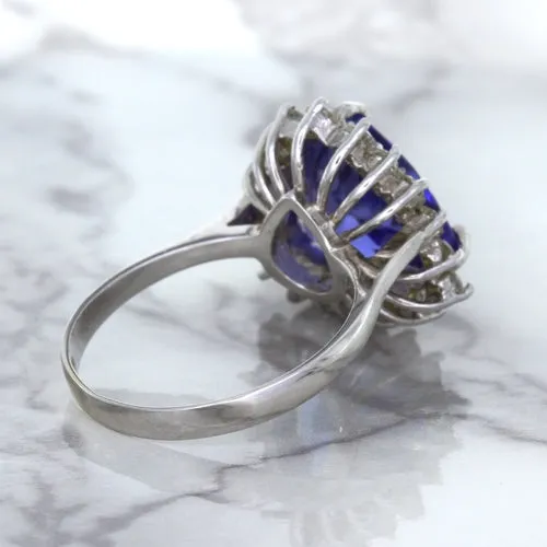 5.06ct Trillion Tanzanite Ring with Diamond Halo in 14K White Gold