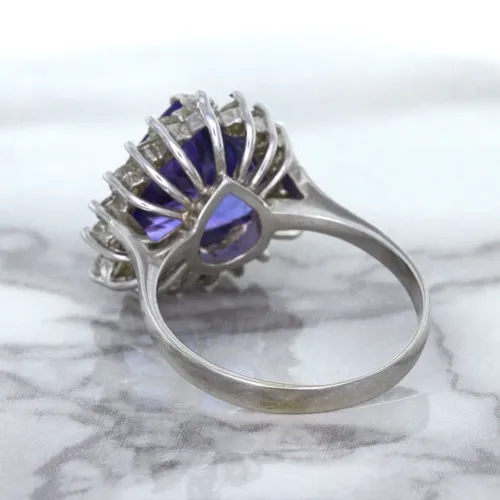 5.06ct Trillion Tanzanite Ring with Diamond Halo in 14K White Gold