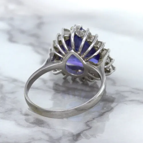 5.06ct Trillion Tanzanite Ring with Diamond Halo in 14K White Gold