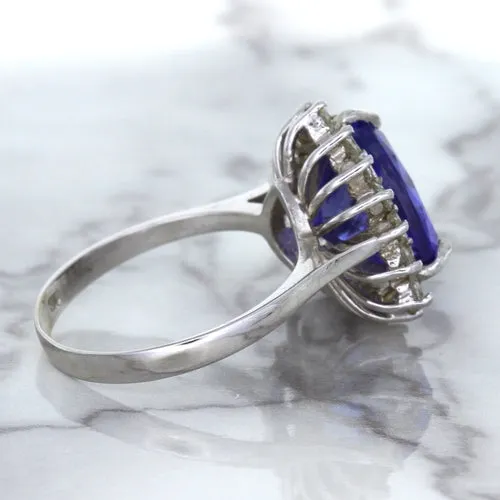 5.06ct Trillion Tanzanite Ring with Diamond Halo in 14K White Gold
