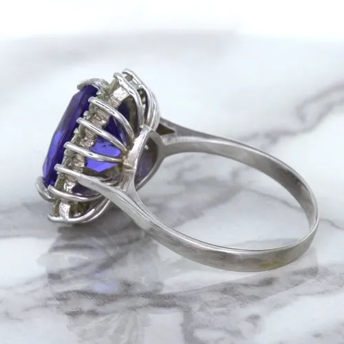 5.06ct Trillion Tanzanite Ring with Diamond Halo in 14K White Gold