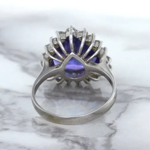 5.06ct Trillion Tanzanite Ring with Diamond Halo in 14K White Gold