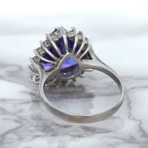 5.06ct Trillion Tanzanite Ring with Diamond Halo in 14K White Gold