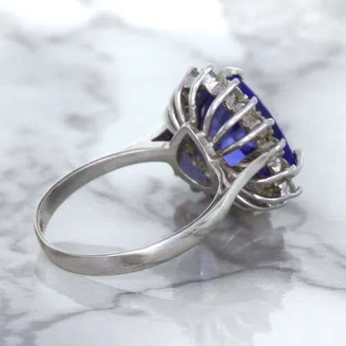 5.06ct Trillion Tanzanite Ring with Diamond Halo in 14K White Gold