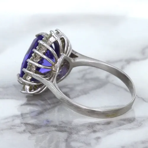 5.06ct Trillion Tanzanite Ring with Diamond Halo in 14K White Gold