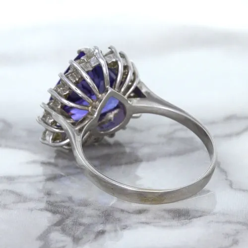 5.06ct Trillion Tanzanite Ring with Diamond Halo in 14K White Gold