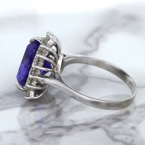 5.06ct Trillion Tanzanite Ring with Diamond Halo in 14K White Gold