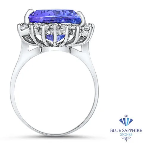 5.06ct Trillion Tanzanite Ring with Diamond Halo in 14K White Gold