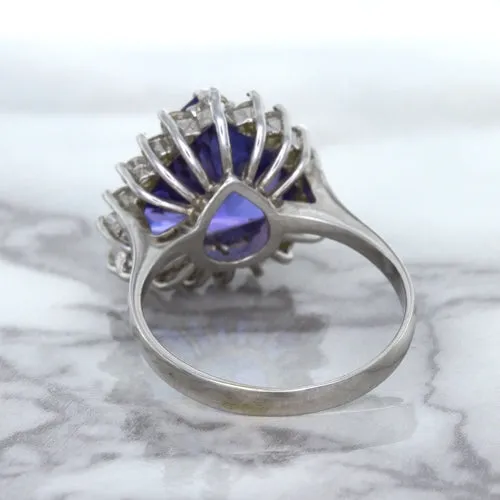 5.06ct Trillion Tanzanite Ring with Diamond Halo in 14K White Gold