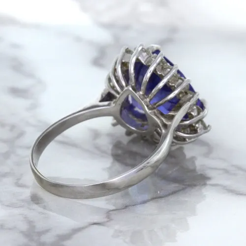 5.06ct Trillion Tanzanite Ring with Diamond Halo in 14K White Gold