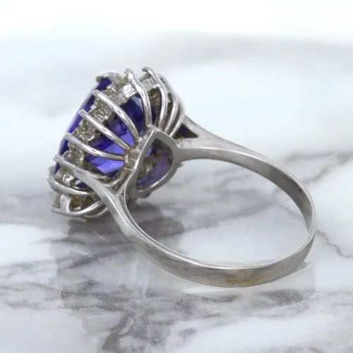 5.06ct Trillion Tanzanite Ring with Diamond Halo in 14K White Gold