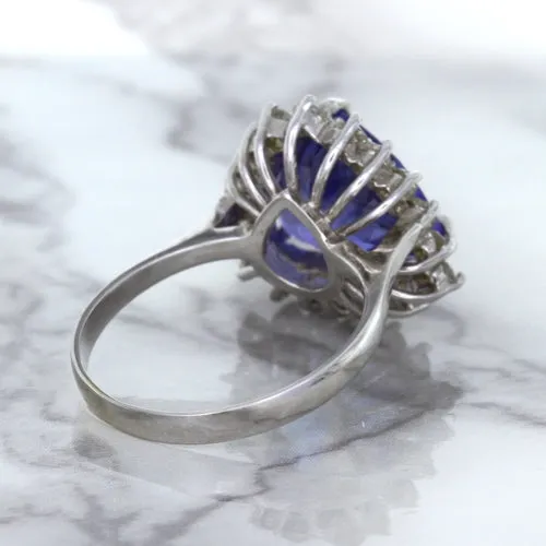 5.06ct Trillion Tanzanite Ring with Diamond Halo in 14K White Gold