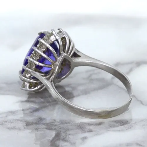 5.06ct Trillion Tanzanite Ring with Diamond Halo in 14K White Gold