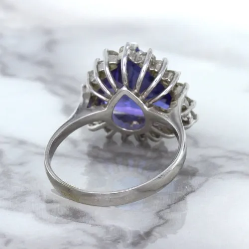 5.06ct Trillion Tanzanite Ring with Diamond Halo in 14K White Gold