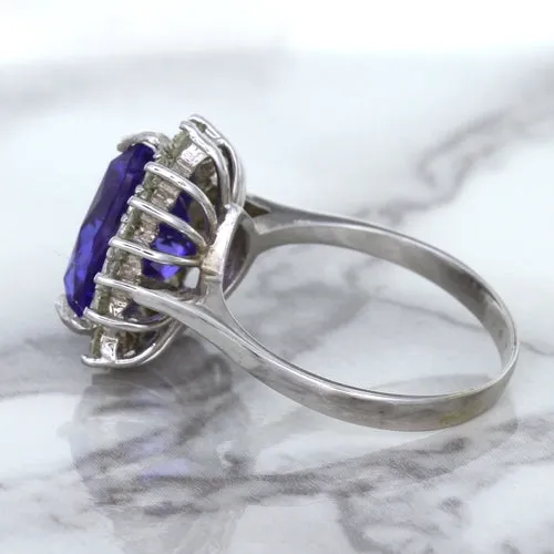 5.06ct Trillion Tanzanite Ring with Diamond Halo in 14K White Gold
