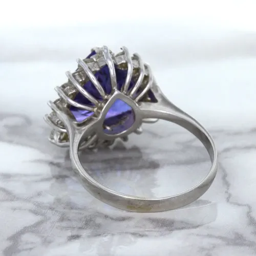 5.06ct Trillion Tanzanite Ring with Diamond Halo in 14K White Gold