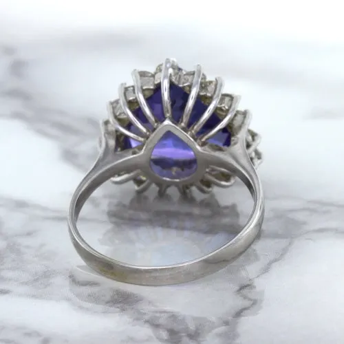 5.06ct Trillion Tanzanite Ring with Diamond Halo in 14K White Gold