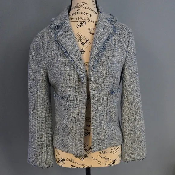 BCBG MAXAZRIA Women's Blue Tweed Jacket