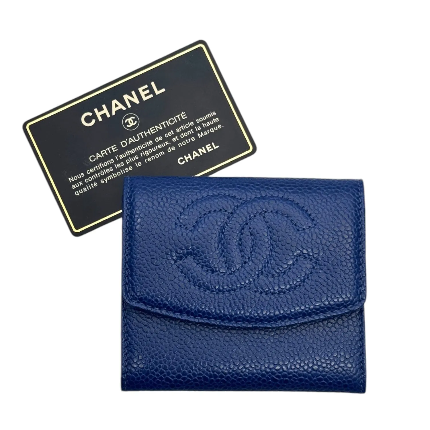 CHANEL Caviar Leather Compact Wallet / Coin Purse - Blue