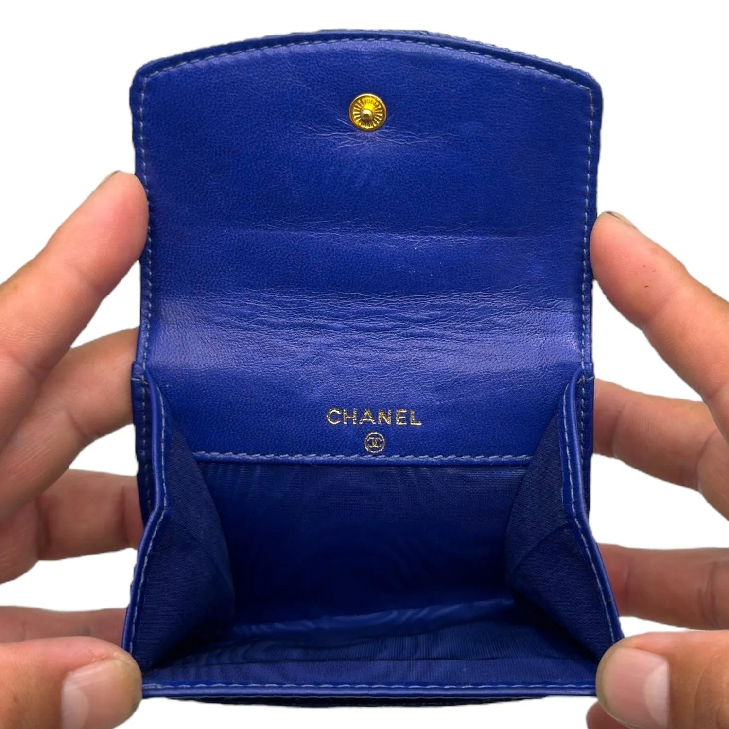 CHANEL Caviar Leather Compact Wallet / Coin Purse - Blue