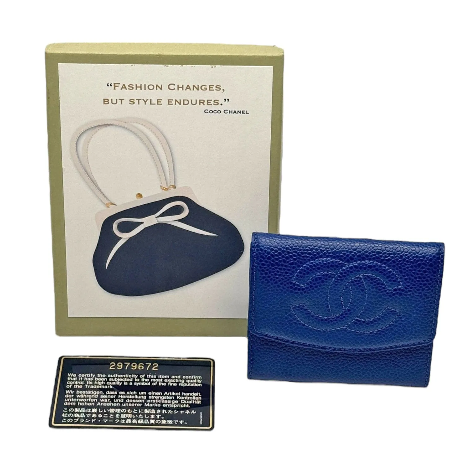 CHANEL Caviar Leather Compact Wallet / Coin Purse - Blue