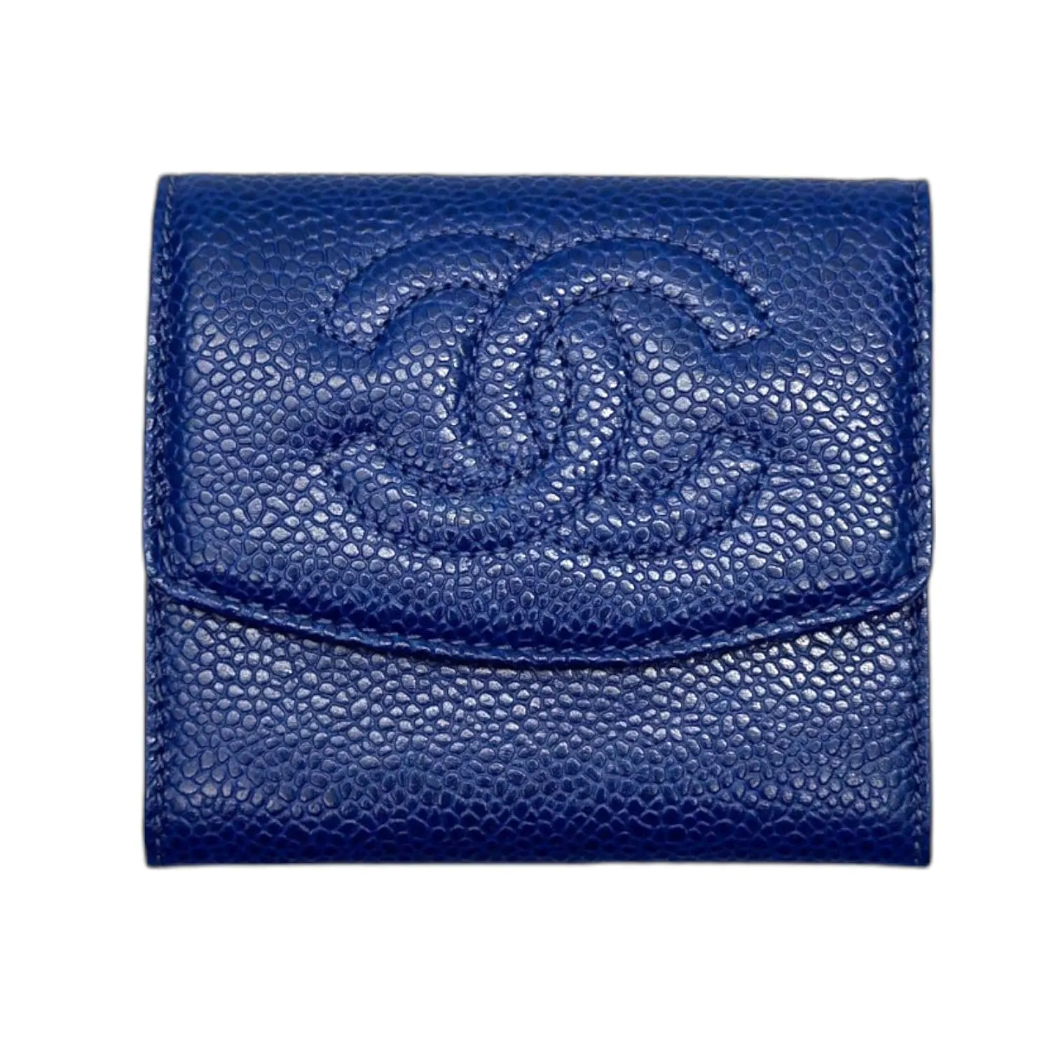 CHANEL Caviar Leather Compact Wallet / Coin Purse - Blue