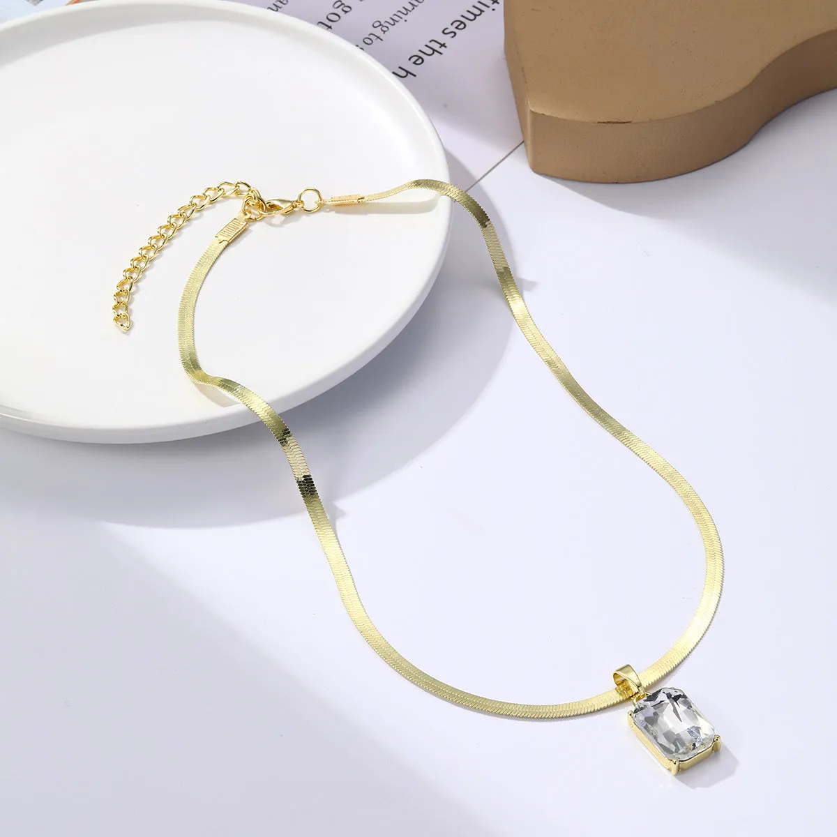 Crystal & 18K Gold-Plated Herringbone Pendant Necklace
