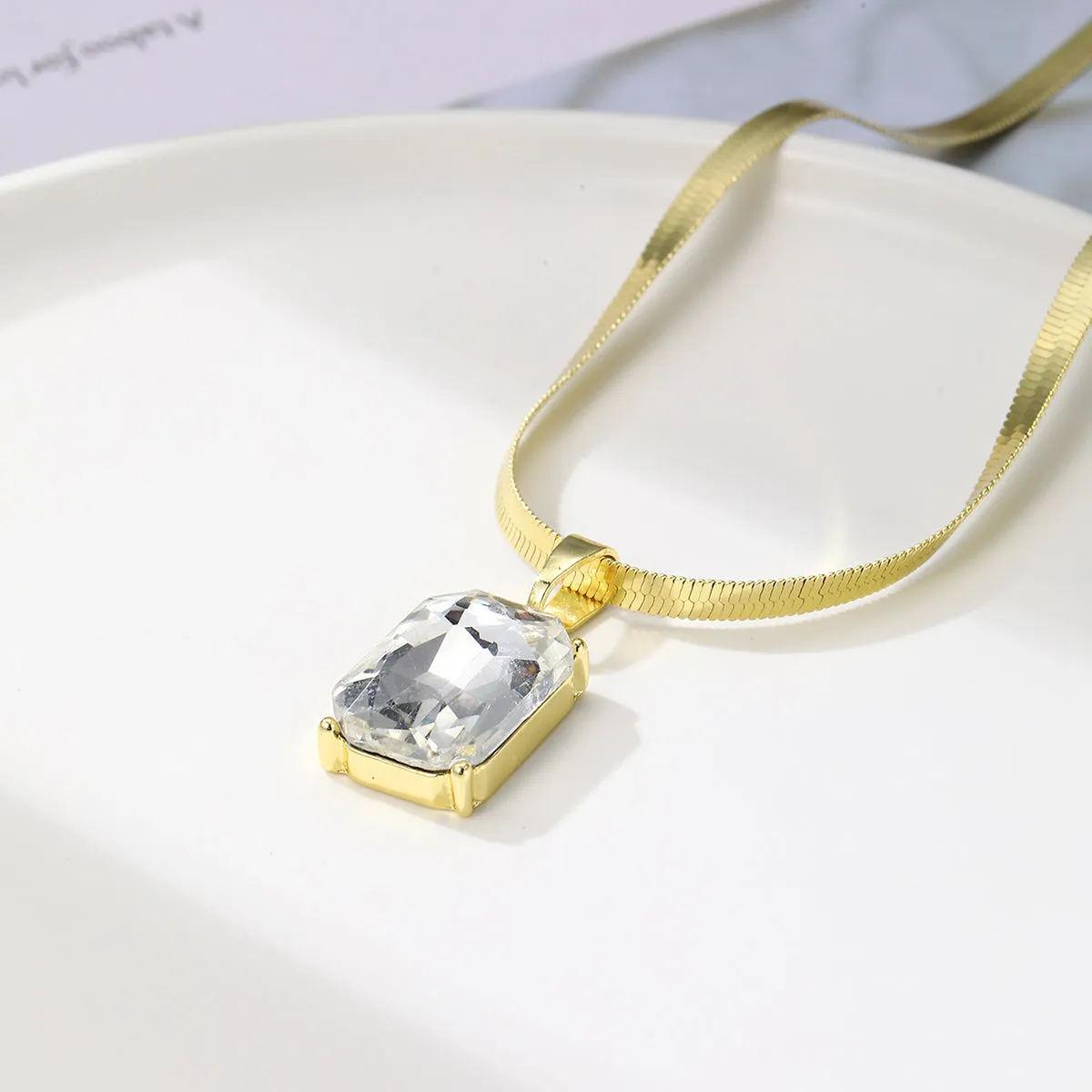 Crystal & 18K Gold-Plated Herringbone Pendant Necklace