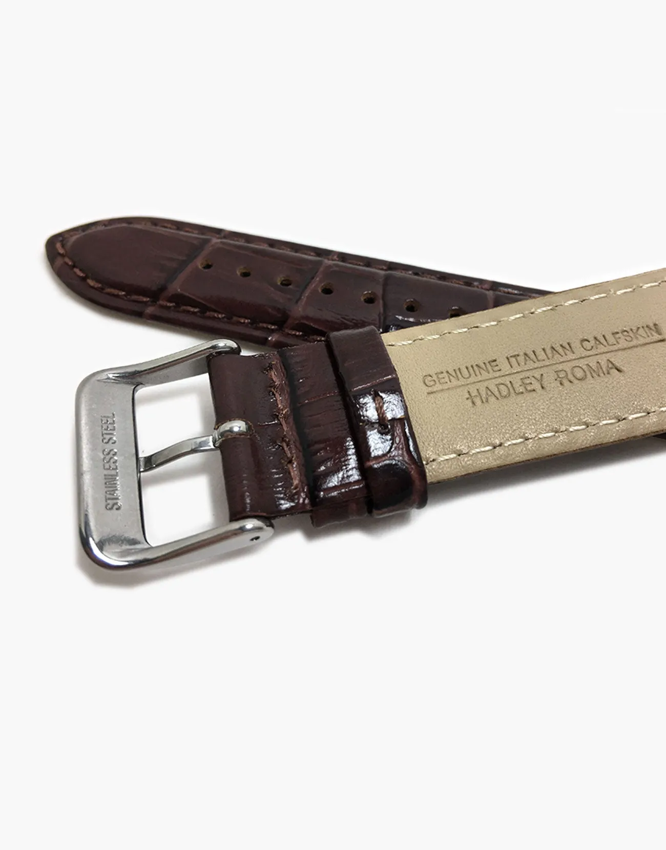 Dark Brown Italian Calf Skin Leather Alligator Grain Watch Straps-Hadley-Roma MS853