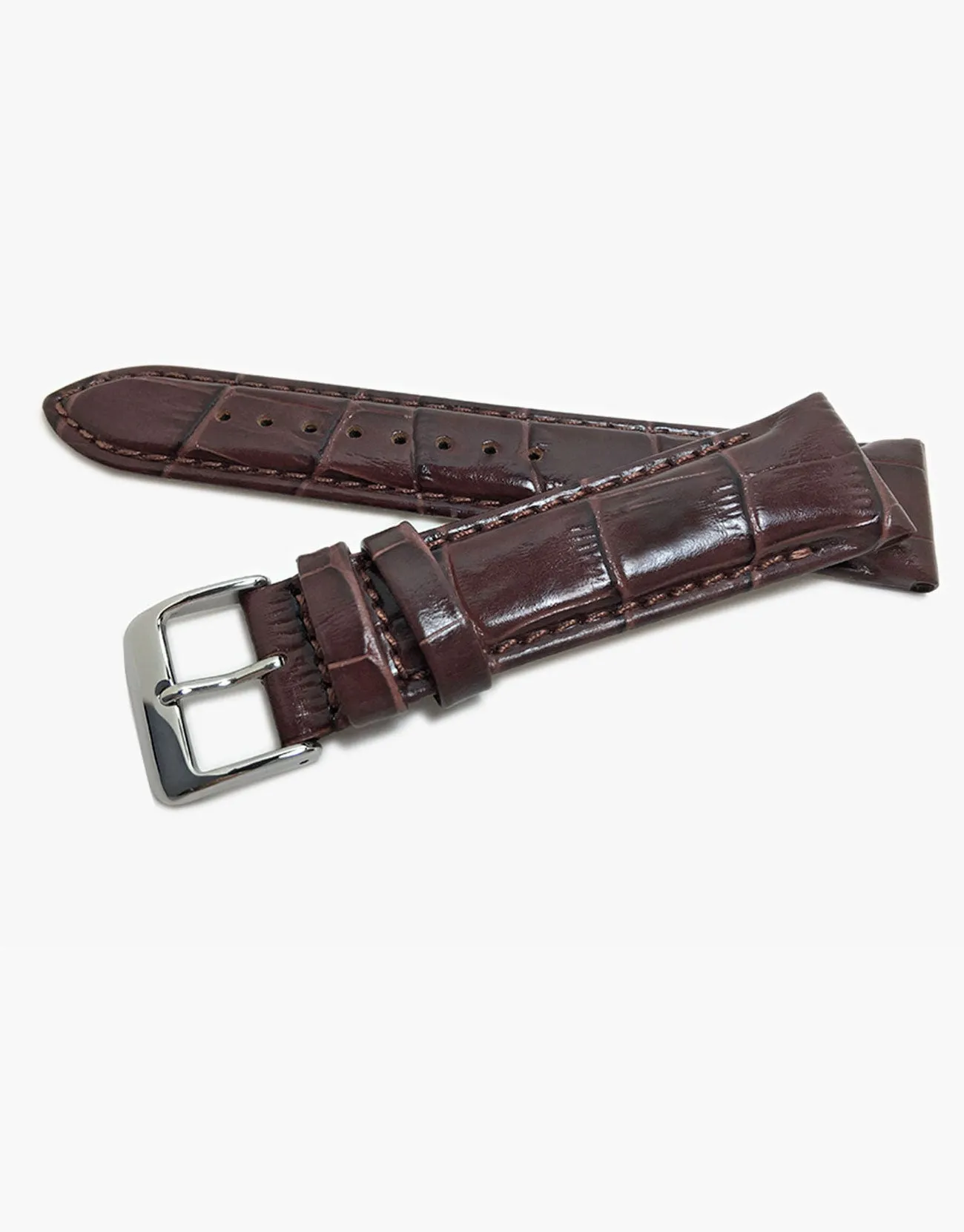 Dark Brown Italian Calf Skin Leather Alligator Grain Watch Straps-Hadley-Roma MS853
