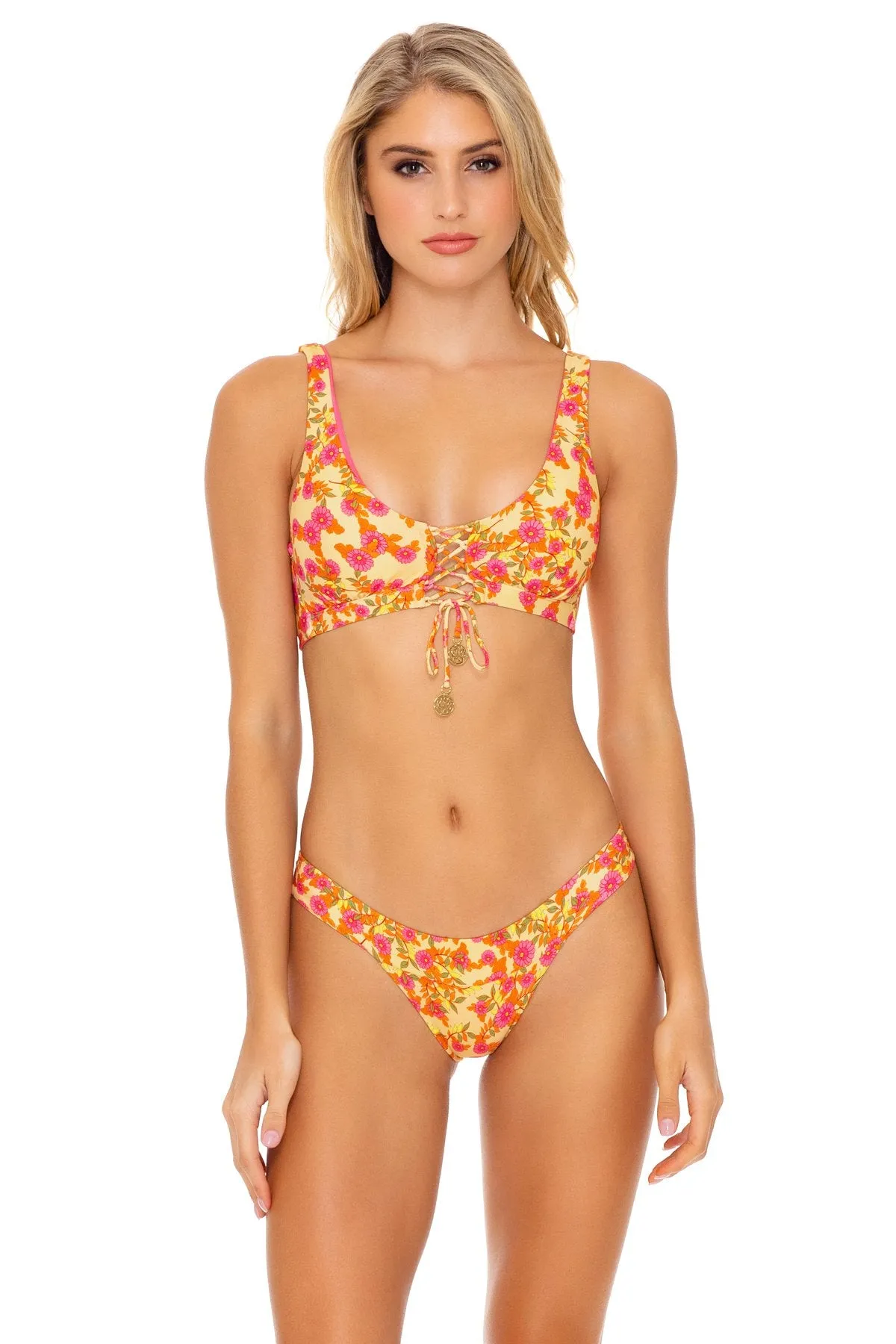 DESERT ANGEL - Lace Up Bralette & Band Moderate Bottom • Buttercream