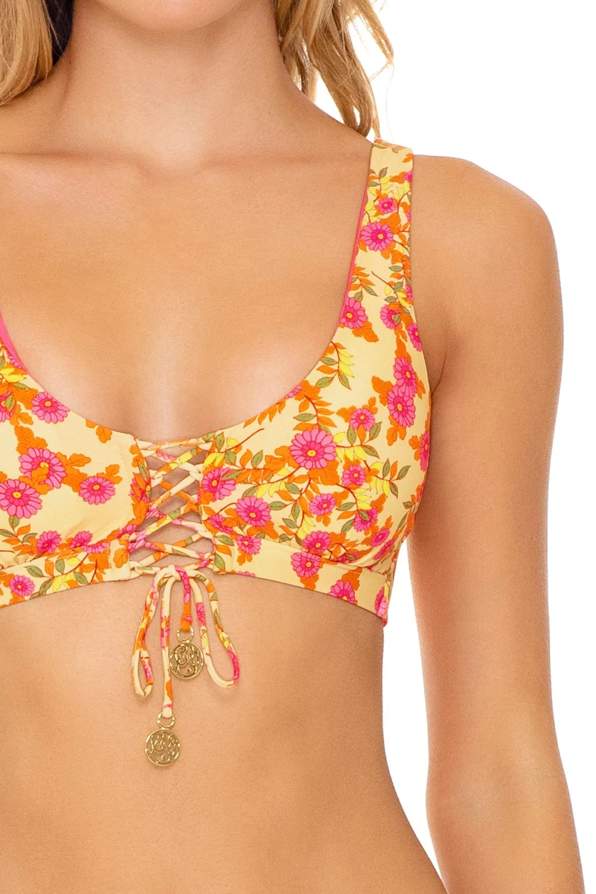 DESERT ANGEL - Lace Up Bralette & Band Moderate Bottom • Buttercream