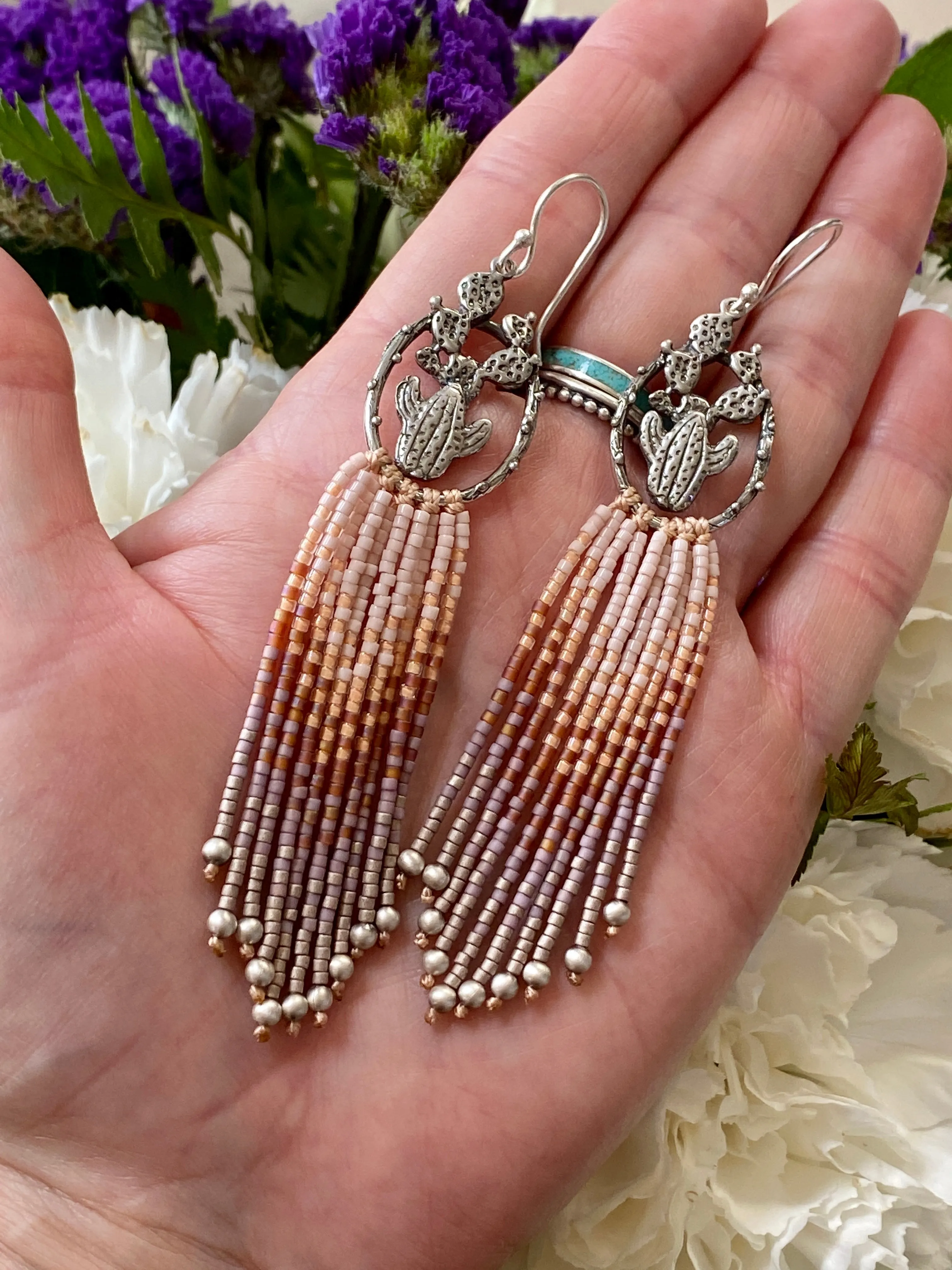 Desert Dweller "Blush Desert Sunrise” hand cast Sterling Silver beaded Earrings