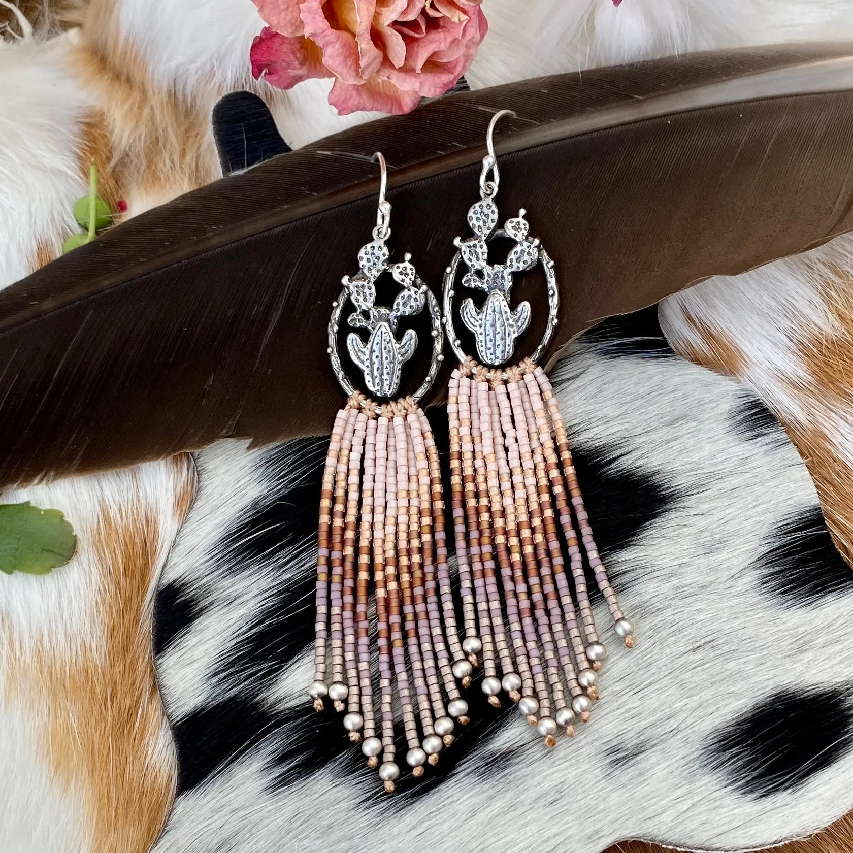 Desert Dweller "Blush Desert Sunrise” hand cast Sterling Silver beaded Earrings