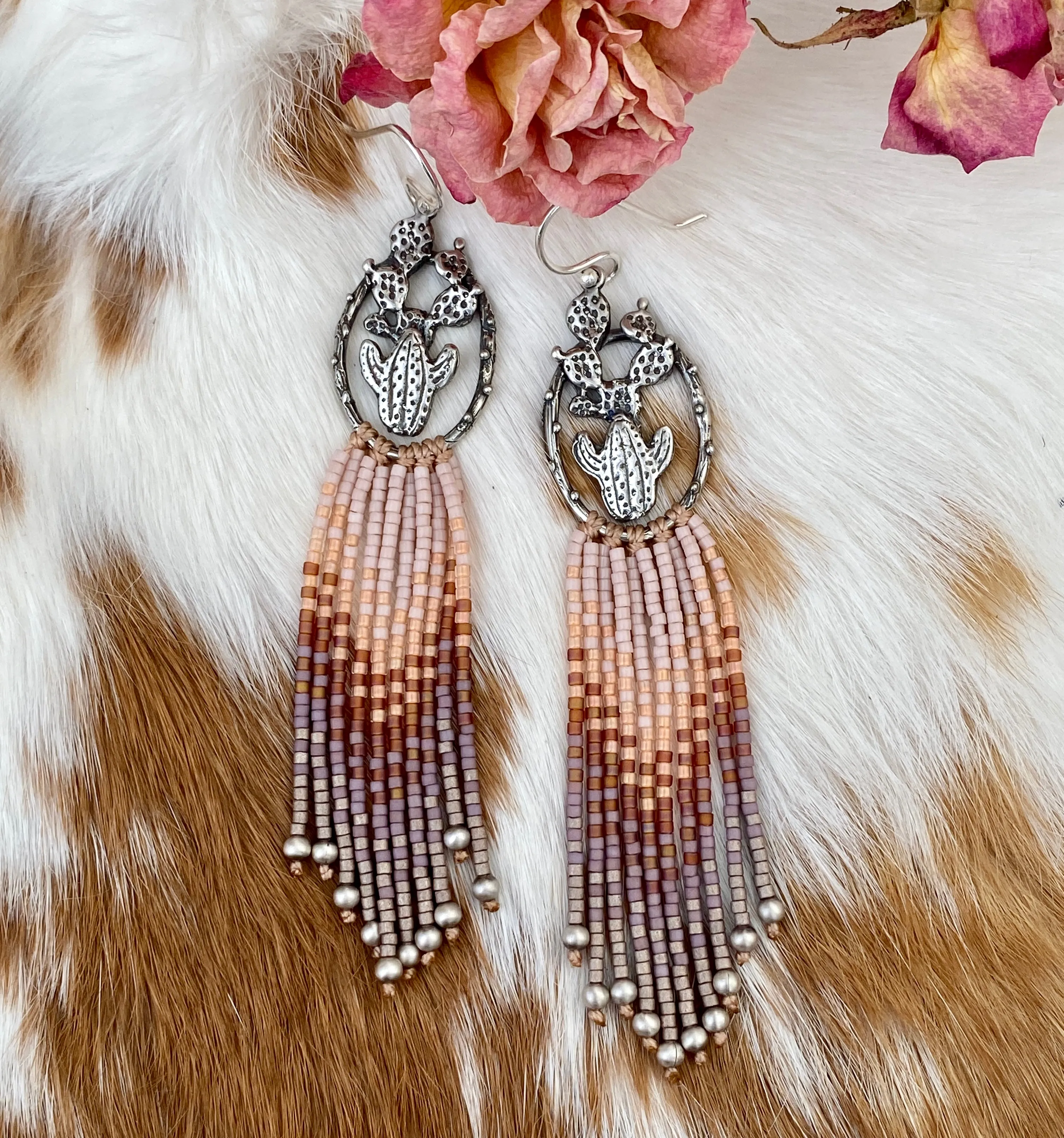 Desert Dweller "Blush Desert Sunrise” hand cast Sterling Silver beaded Earrings
