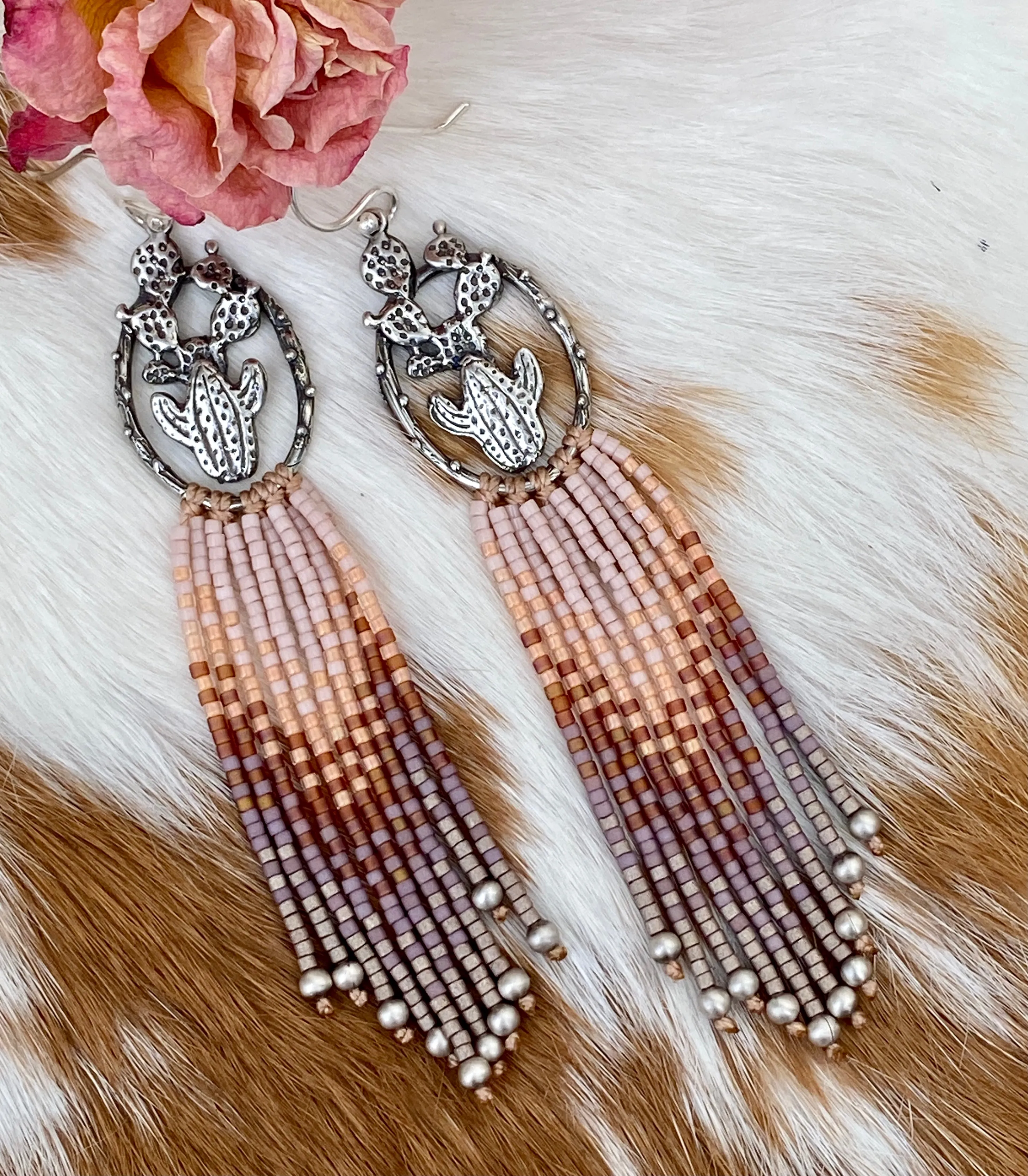 Desert Dweller "Blush Desert Sunrise” hand cast Sterling Silver beaded Earrings