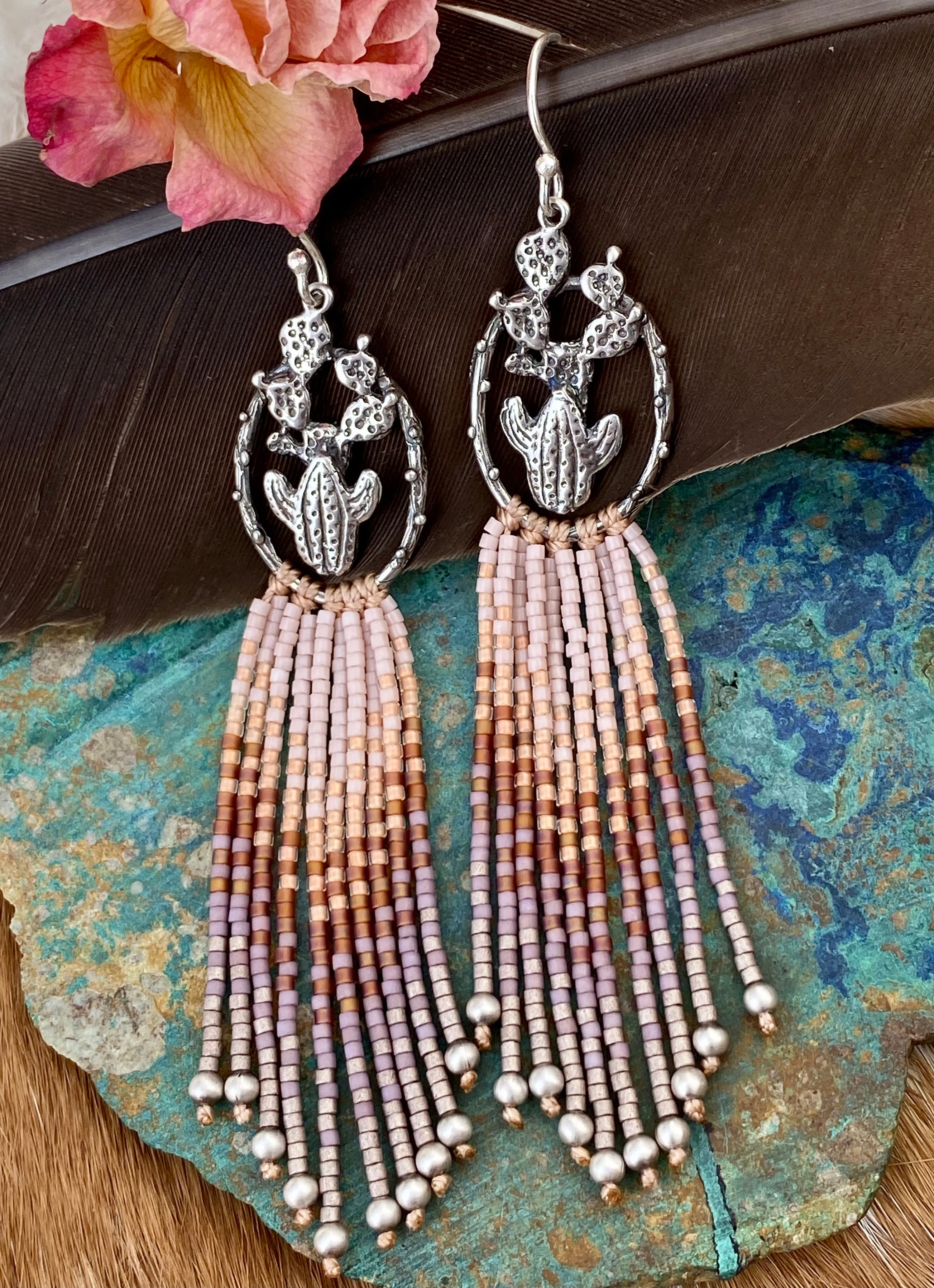Desert Dweller "Blush Desert Sunrise” hand cast Sterling Silver beaded Earrings