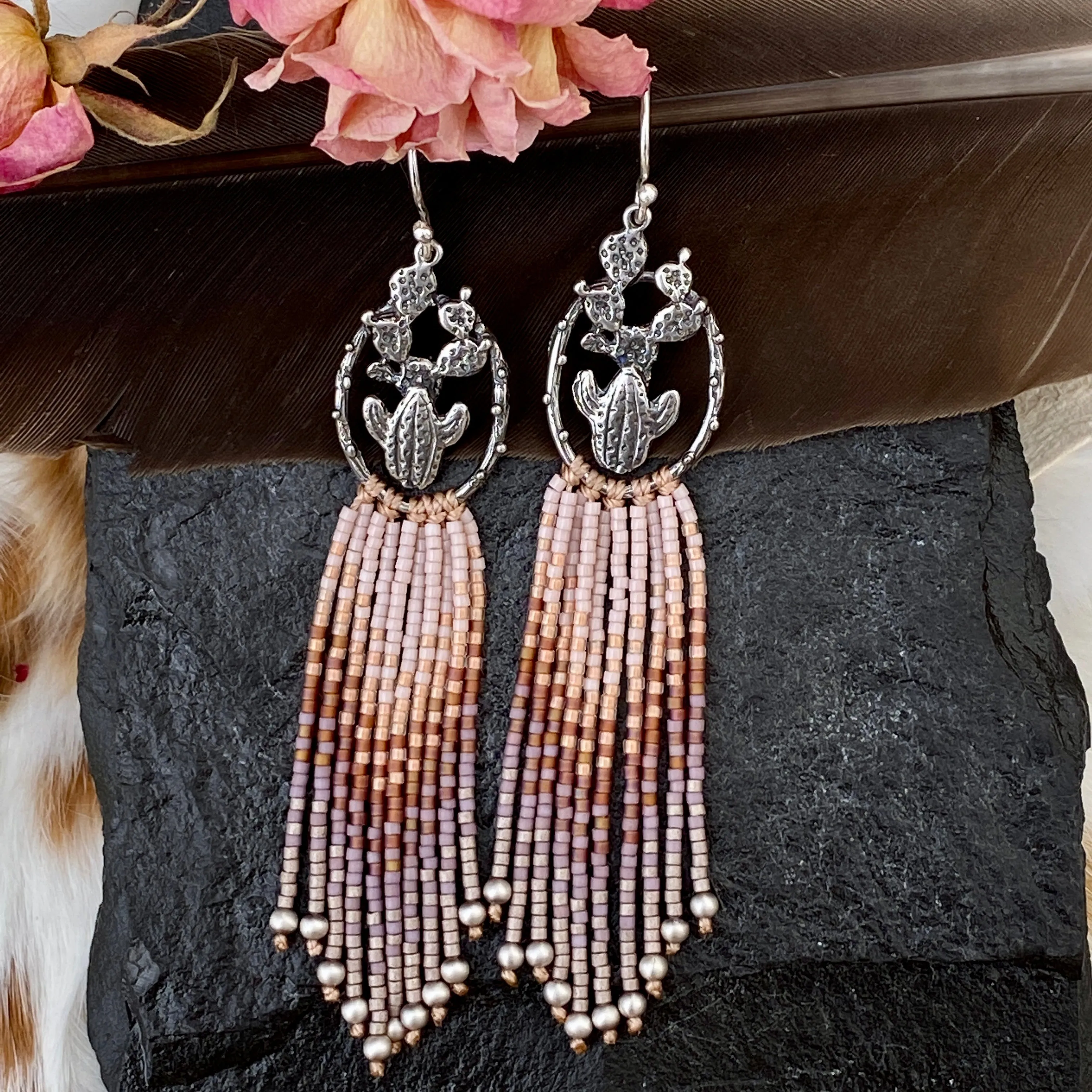 Desert Dweller "Blush Desert Sunrise” hand cast Sterling Silver beaded Earrings