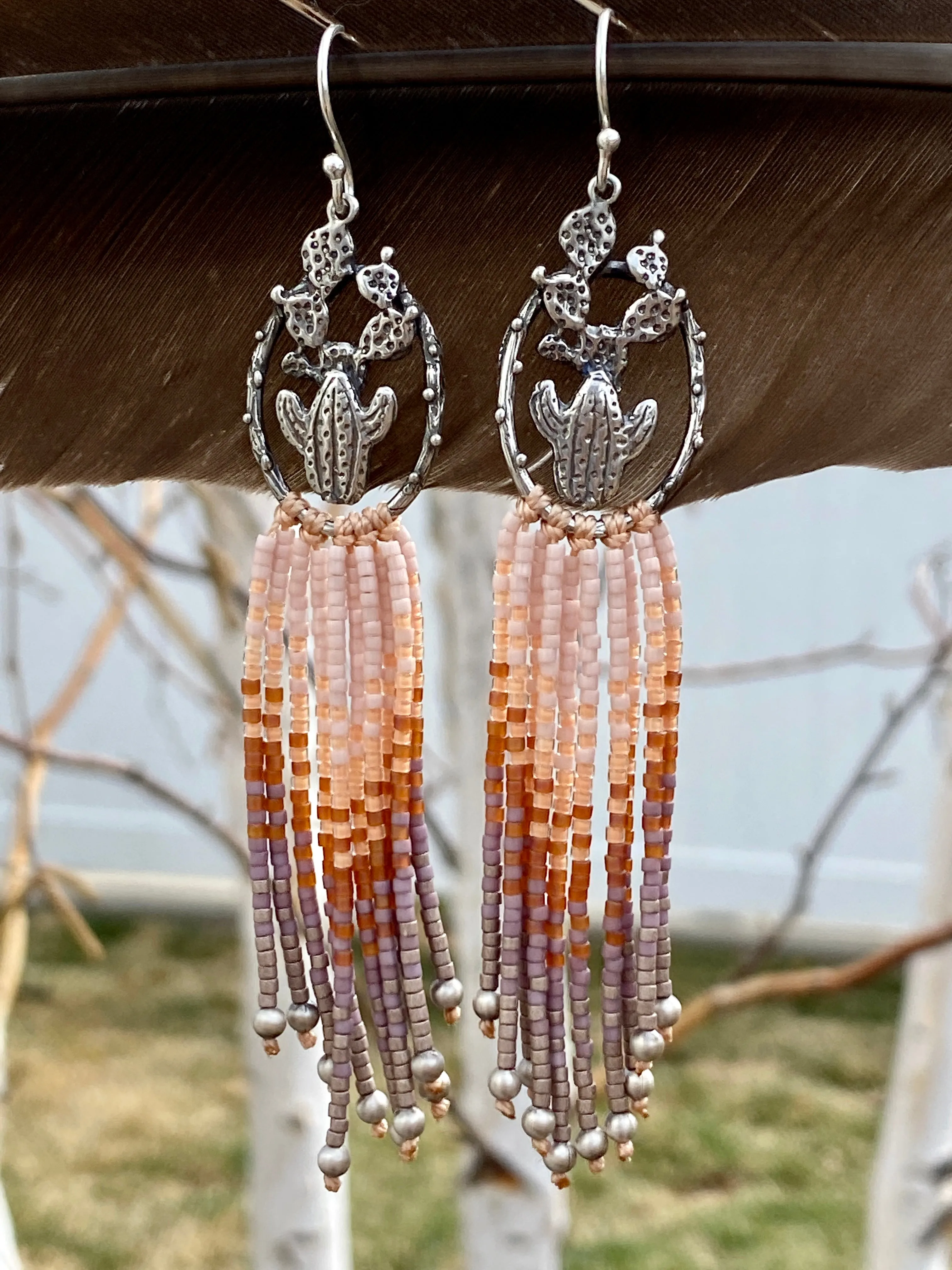Desert Dweller "Blush Desert Sunrise” hand cast Sterling Silver beaded Earrings