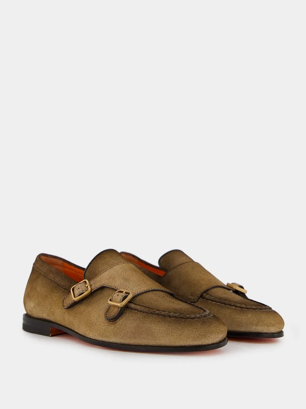 Double-Buckle Suede Loafers